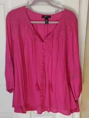 Style & Co. Pink Crinkle Fabric Blouse Size Medium
